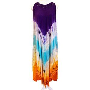 India Boutique Boho Dress – Purple & Orange | One Size